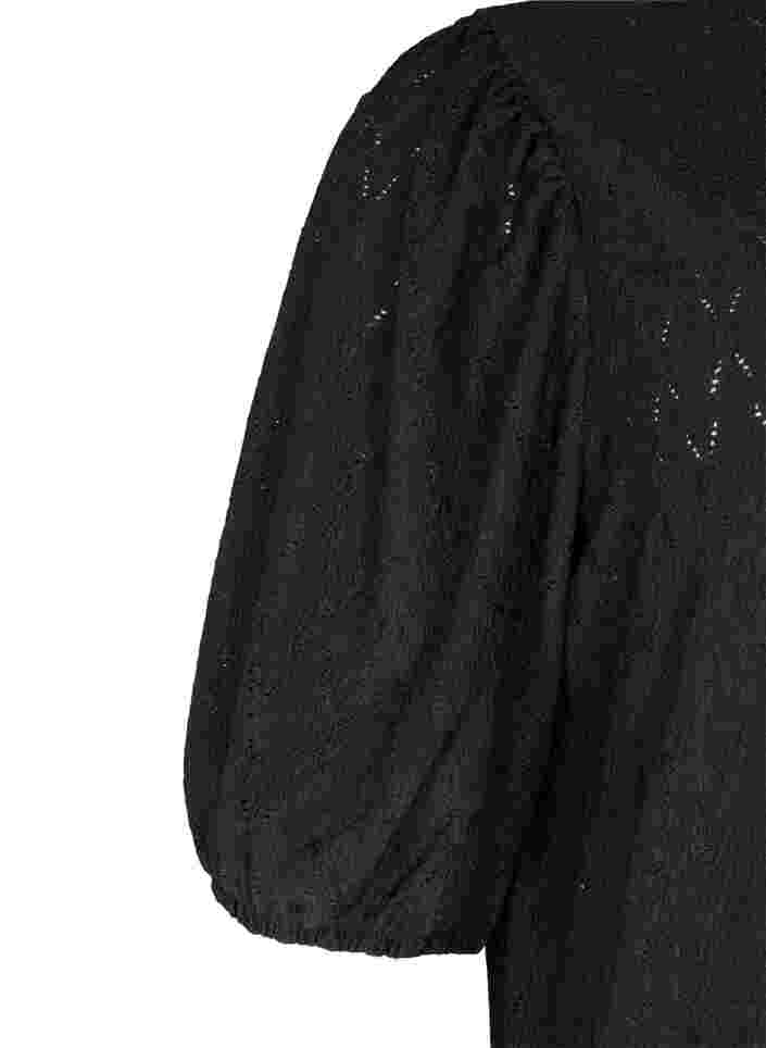 Dress with textured pattern and balloon sleeves, Black, Packshot image number 2