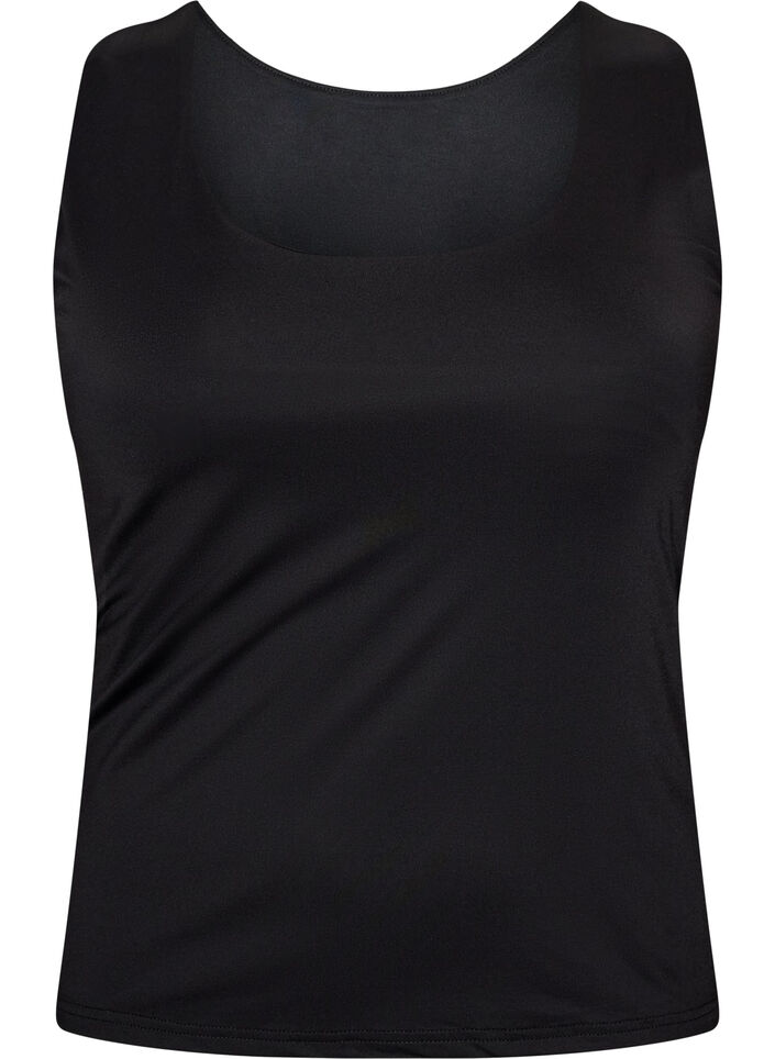 Fitted basic top in a smooth fabric, Black, Packshot image number 0