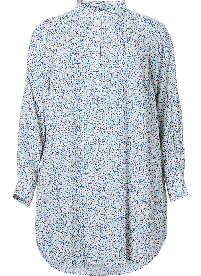 Dotted viscose dress with buttons, Blue Dot AOP, Packshot image number 0