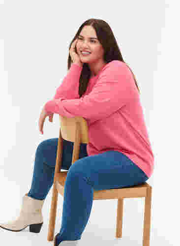 Plain coloured knitted jumper with rib details, Hot Pink Mel., Model image number 2