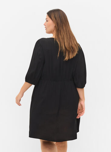 Dress with buttons and 3/4 sleeves, Black, Model image number 1