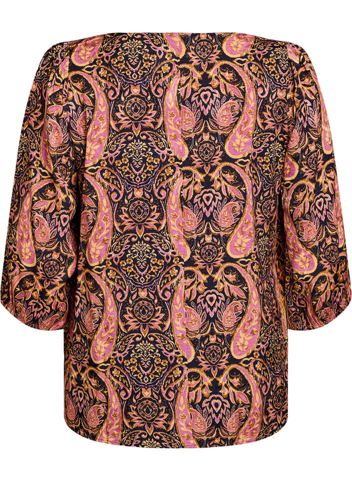 Blouse with paisley print and 3/4 sleeves, Blue, Packshot image number 1