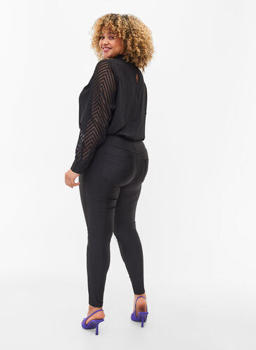 Shiny leggings with back pockets 7/8 length, Black, Model image number 1