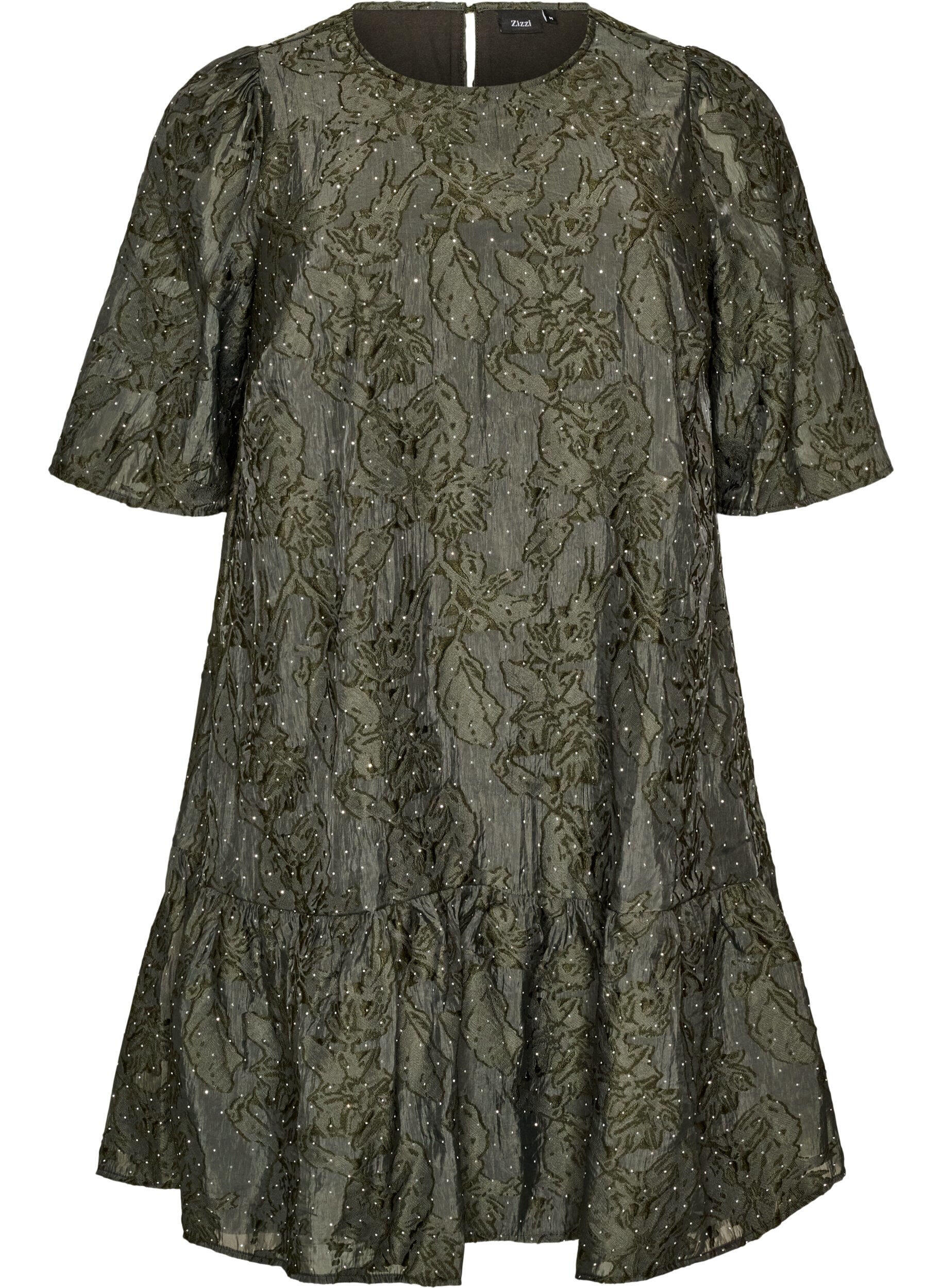 Jacquard dress with sparkly details and puff sleeves