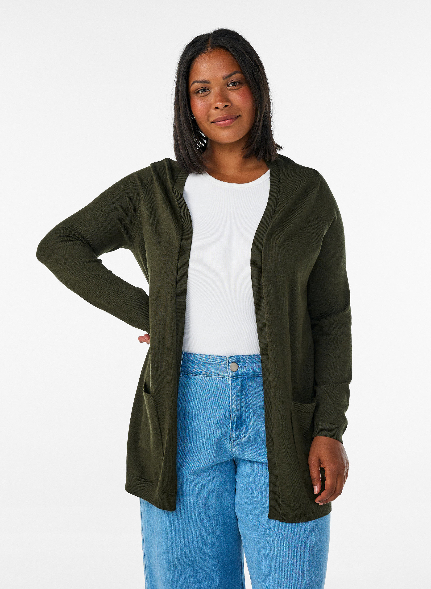 Long knitted cardigan in a viscose blend, Green, Model