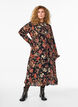 Midi dress with floral print and detachable tie belt, Black, Model image number 0