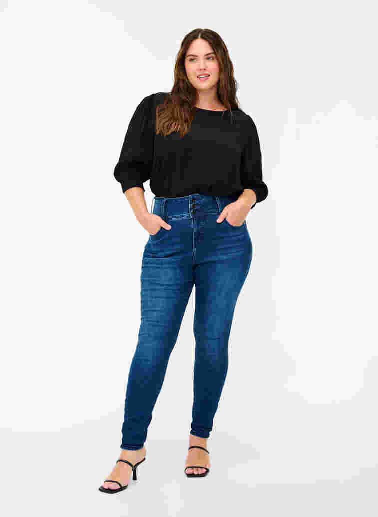 Super slim Bea jeans with extra high waist, Blue denim, Model