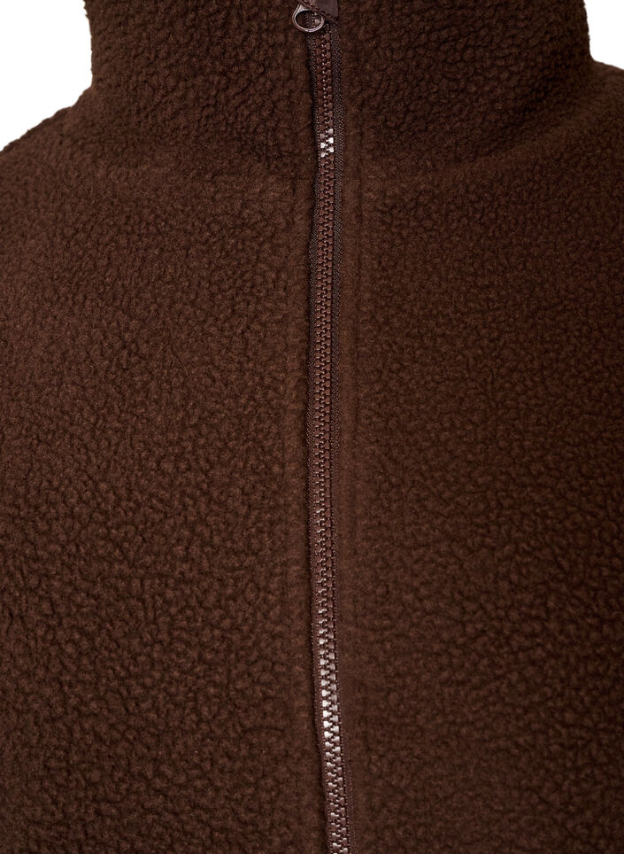 Teddy jacket with eyelet embroidery trim and high collar, Brown, Packshot image number 2