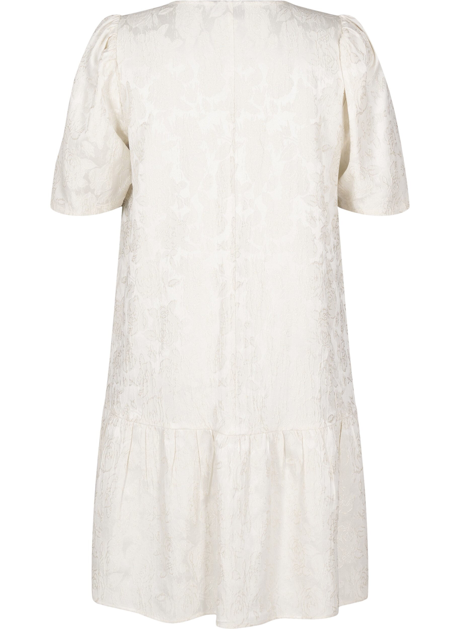 Zizzifashion Knee-length jacquard dress with short sleeves, Whisper White, Packshot image number 1