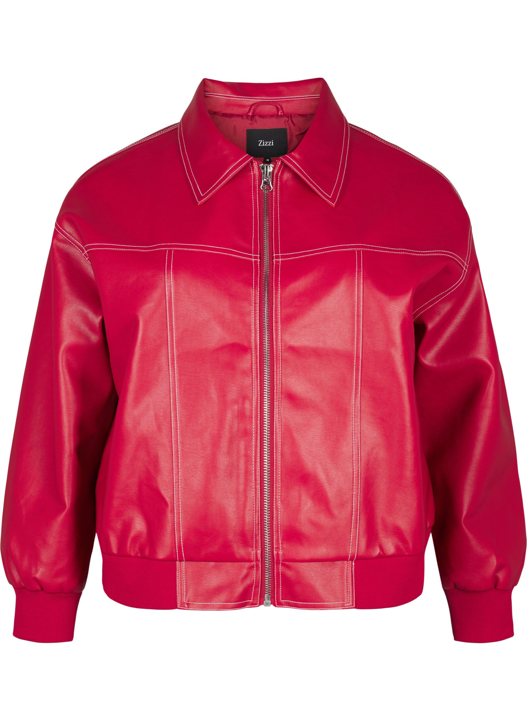 Zizzifashion Faux leather bomber jacket, Rhythmic Red, Packshot image number 0