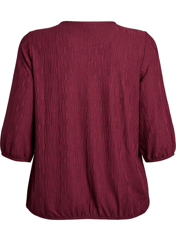 Blouse with texture and 3/4 sleeves, Red, Packshot image number 1