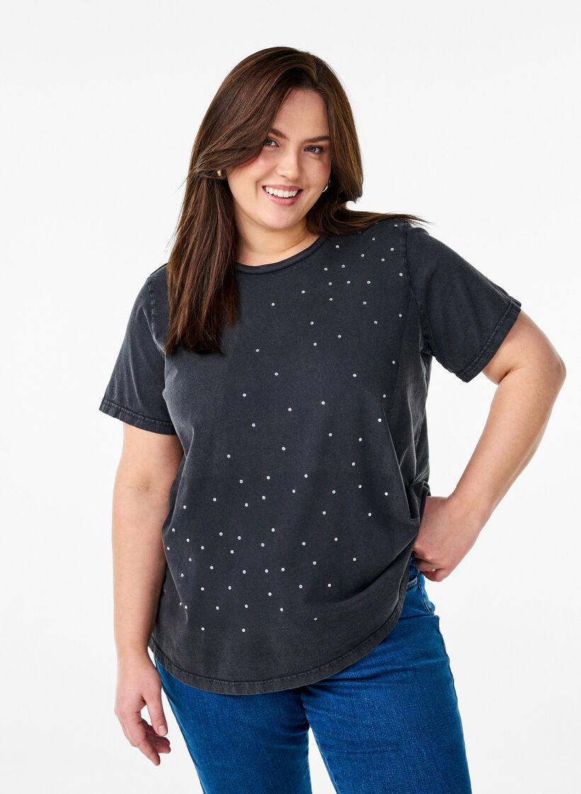 T-shirt in organic cotton with a cool print, Dark Grey, Model image number 0