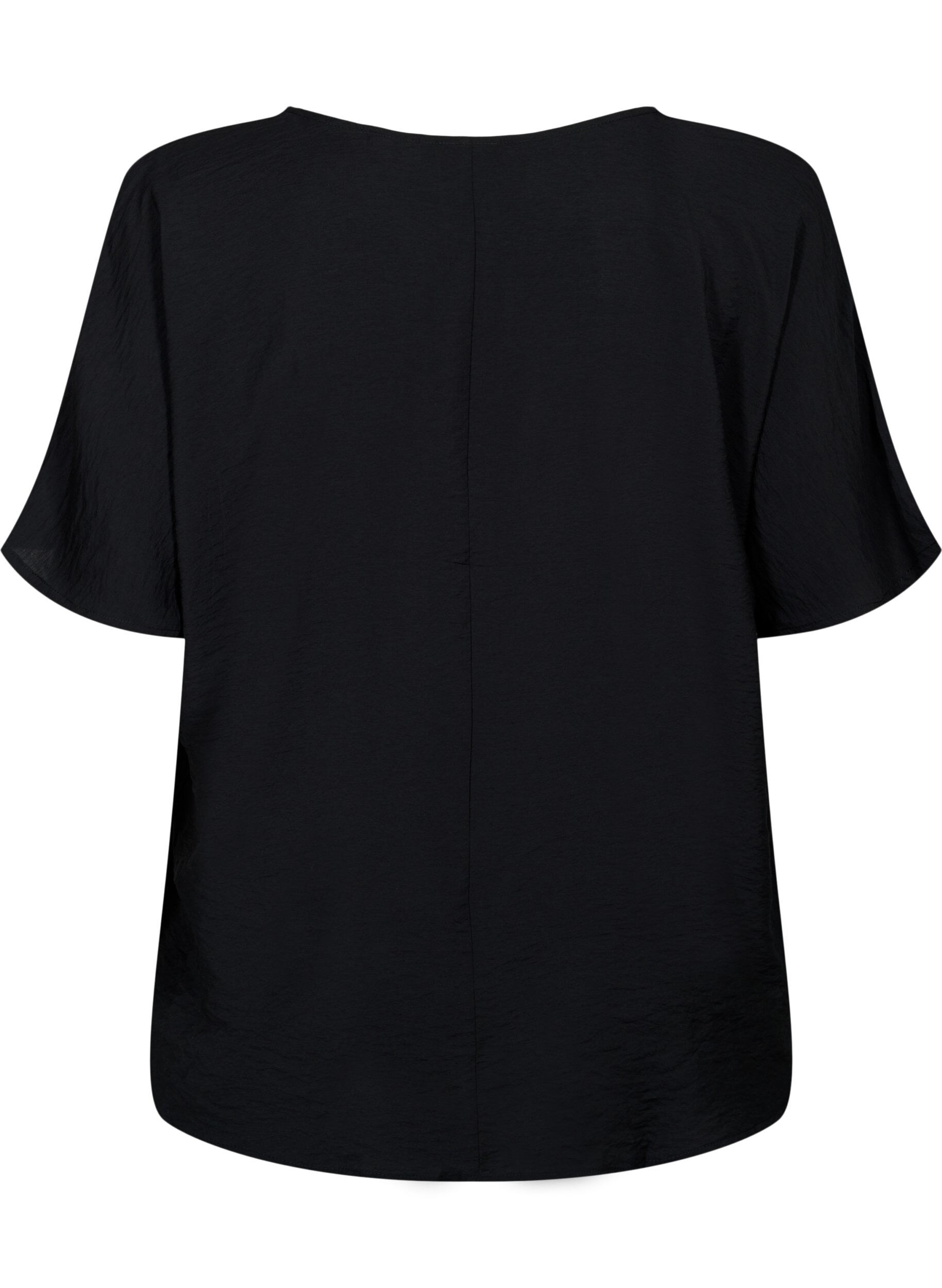 Zizzifashion Short-sleeved viscose blouse with v-neck, Black, Packshot image number 1