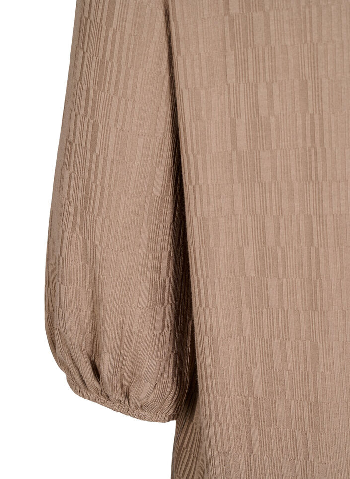 Blouse with texture and 3/4 sleeves, Brown, Packshot image number 3