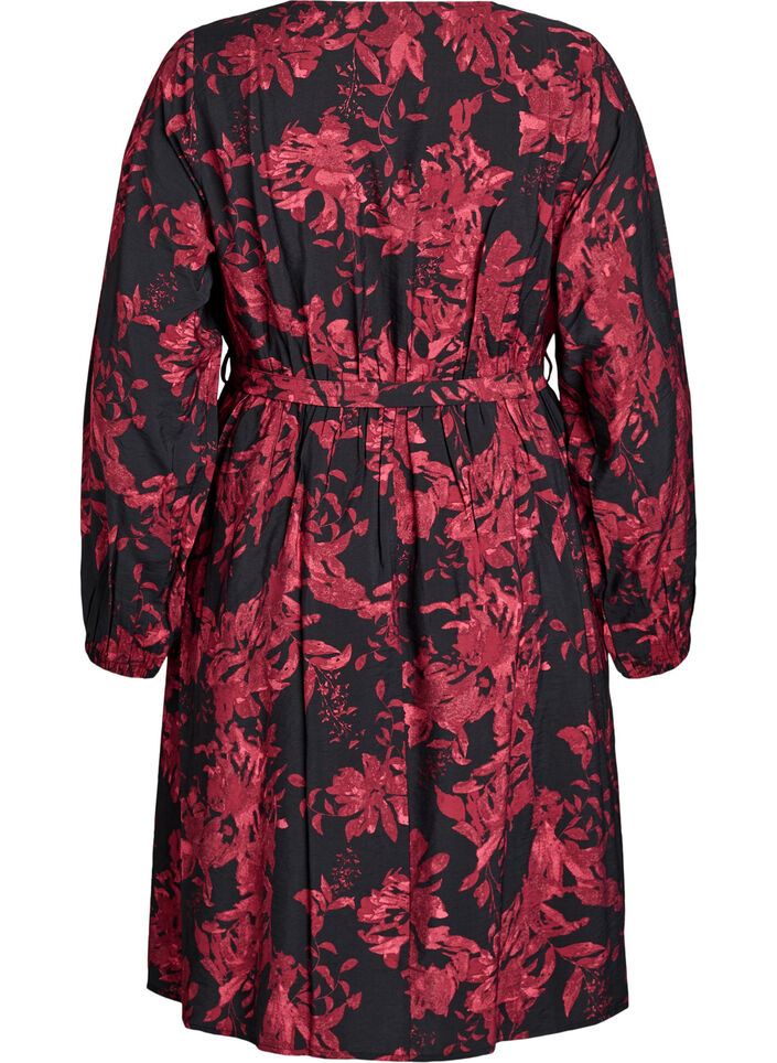 Knee-length dress with tie-belt and wrap-look, Black, Packshot image number 1