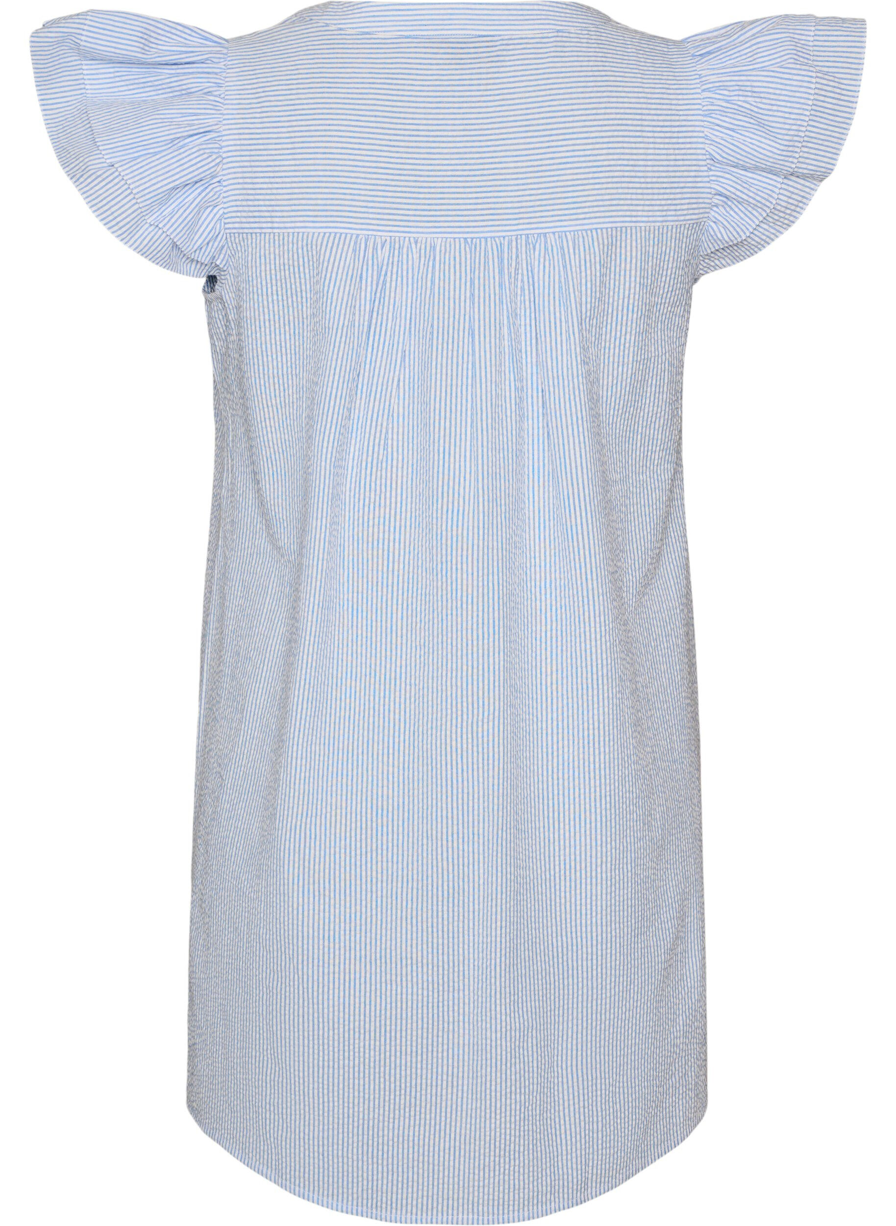 ZizzifashionStriped cotton dress with ruffles and an A-line fit, Light Blue, Packshot image number 1