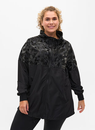 Hooded exercise jacket with pockets, Black, Model image number 0