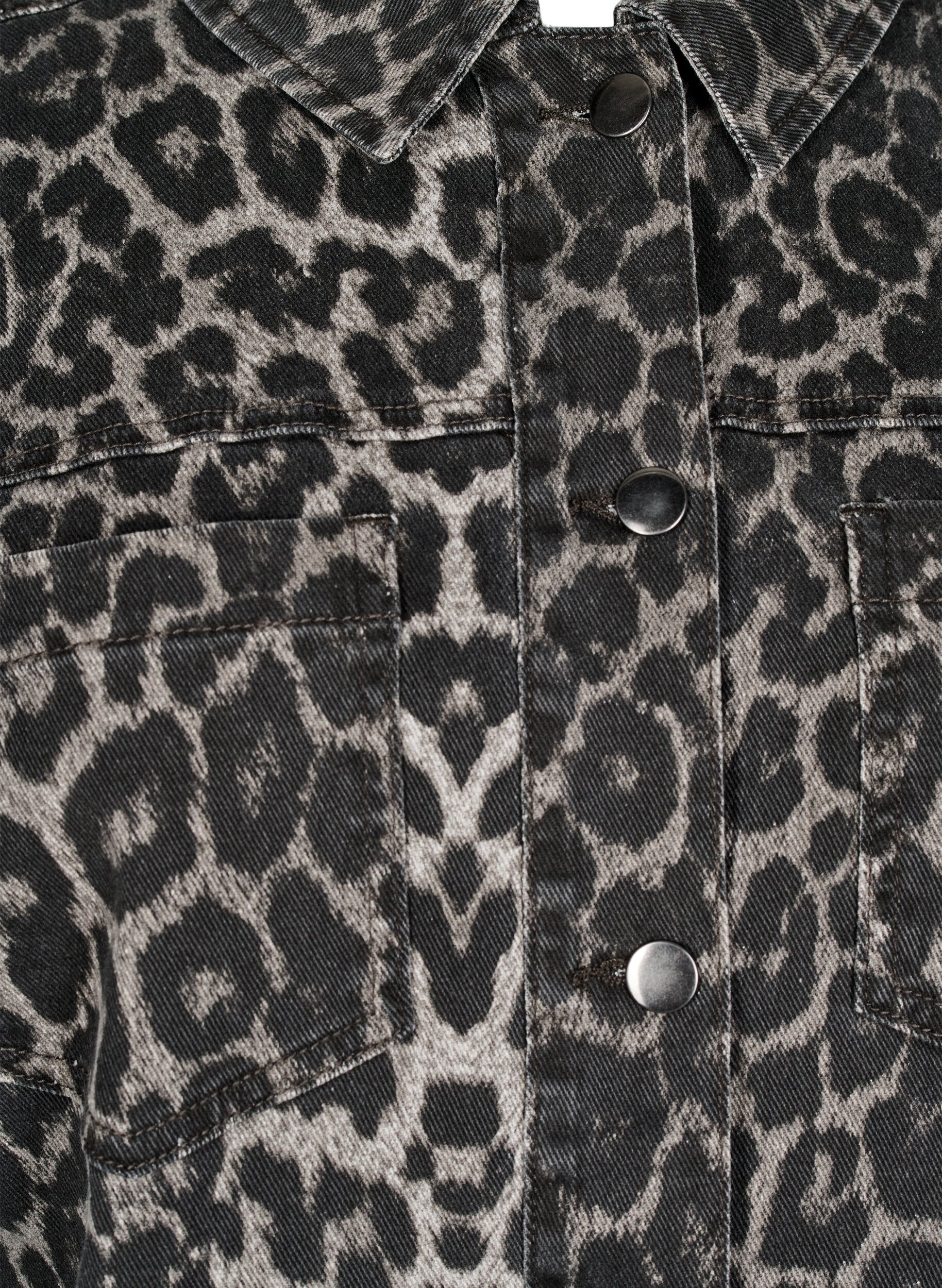 Zizzifashion Leopard print denim shirt with buttons, Dark Grey, Packshot image number 2