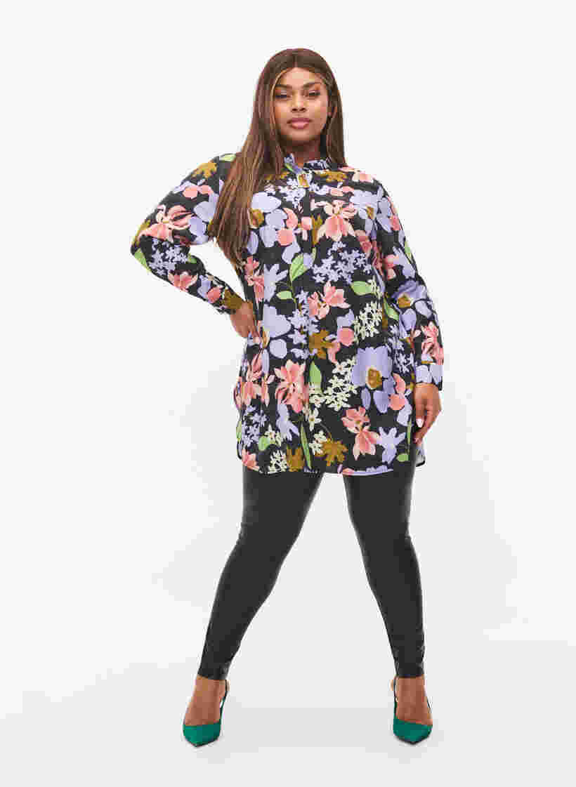 Floral tunica in viscose, Purple Green Flower, Model image number 2