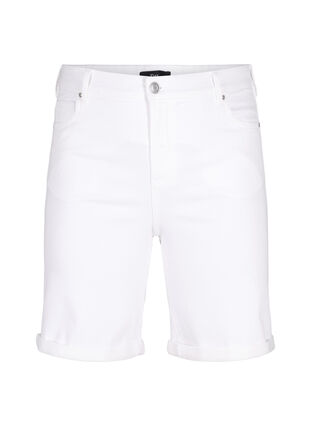 Tight fitting denim shorts with a high waist, Bright White, Packshot image number 0