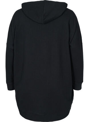 Cotton sweatshirt with hood and high-low effect, Black, Packshot image number 1