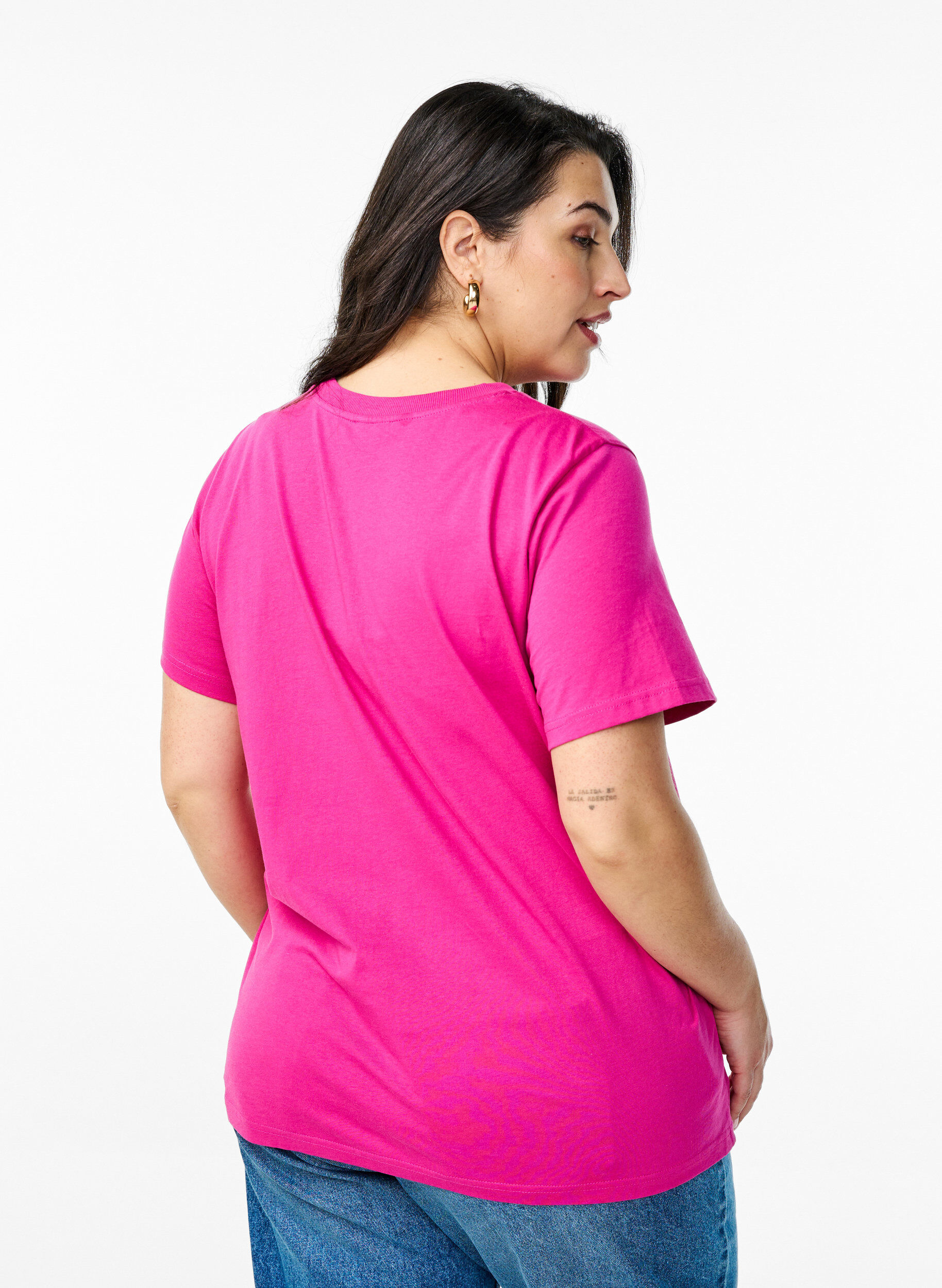 ZizzifashionBasic cotton T-shirt with round neck, Pink, Model image number 2