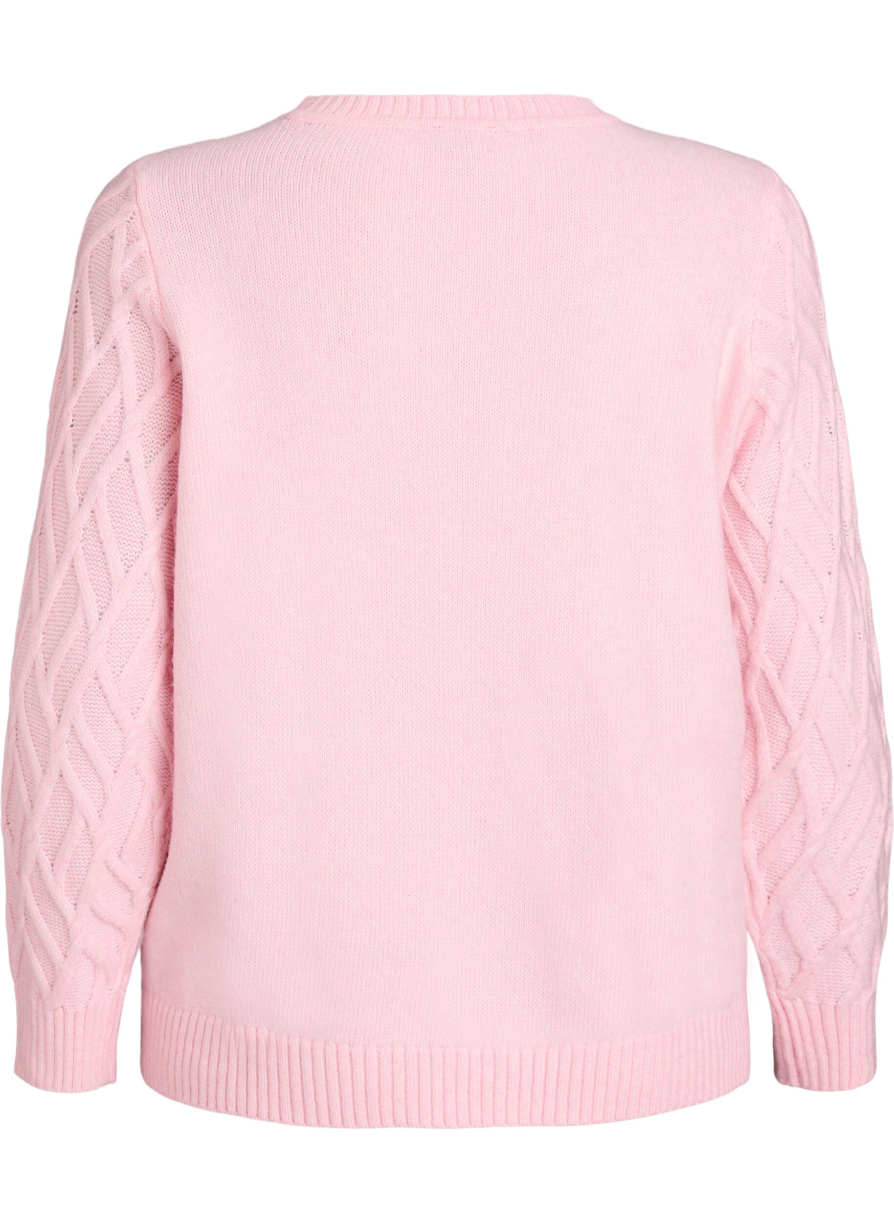 Zizzifashion Knit blouse with cable pattern and round neck, Rose, Packshot image number 1