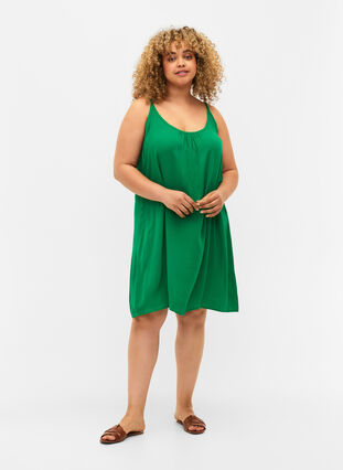 Solid colour strap dress in viscose, Jolly Green, Model image number 0