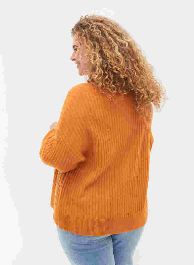 Rib knitted cardigan with buttons, Harvest Pumpkin Mel., Model image number 1