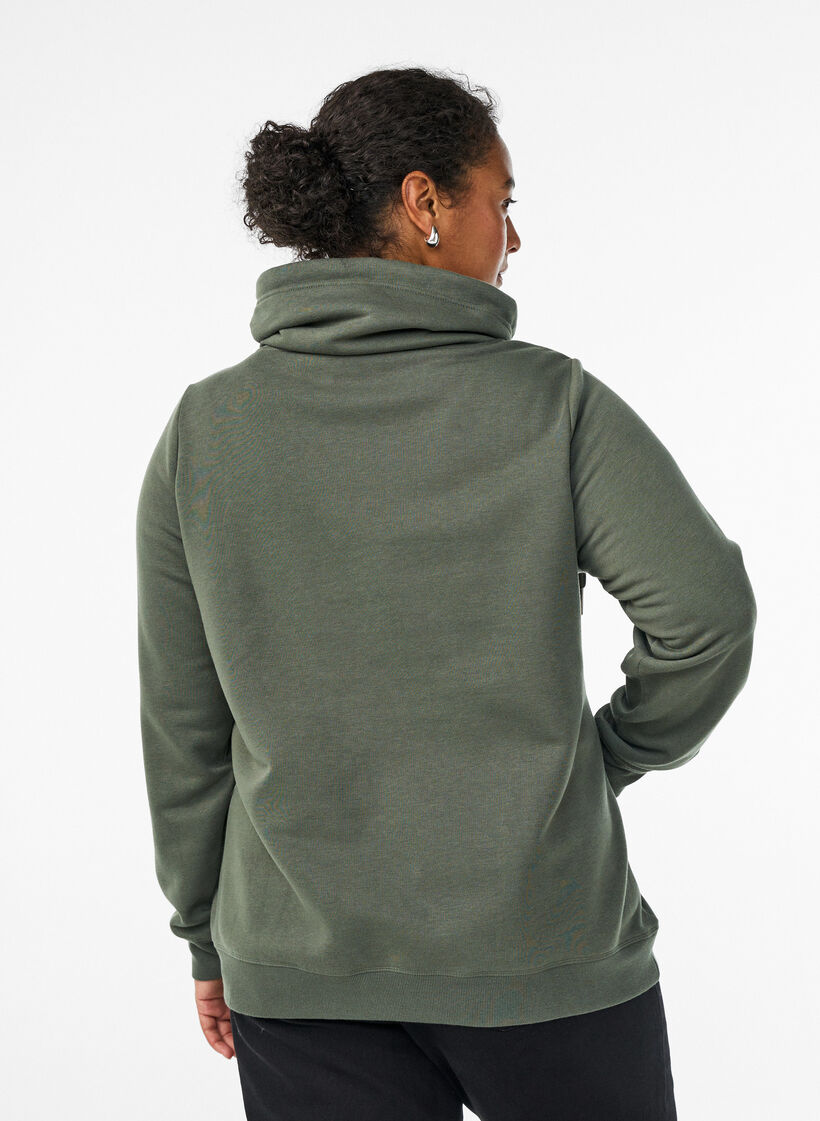 Sweatshirt with high collar and pockets, Green, Model image number 2