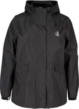 Sporty hooded rain jacket with pockets, Black, Packshot image number 0
