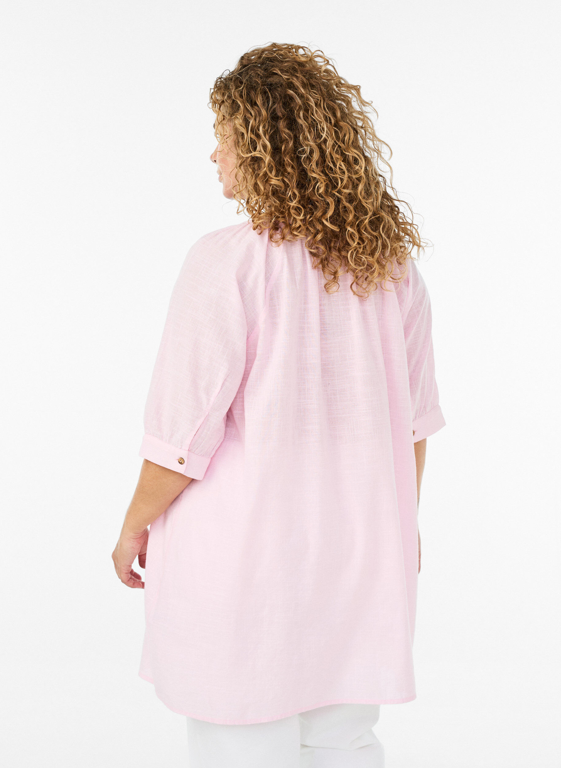 ZizzifashionCotton tunic with a V-neck, Rose, Model image number 2