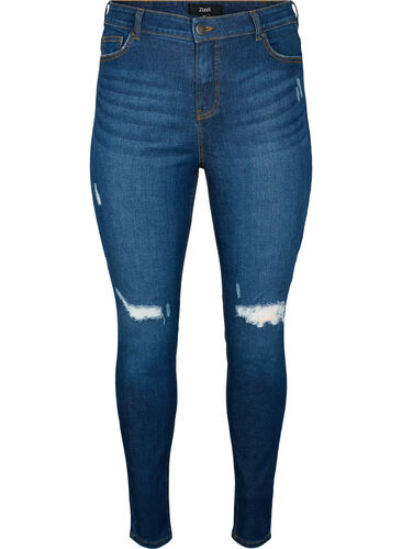 Super slim Amy jeans with destroy and high waist, Dark blue, Packshot image number 0