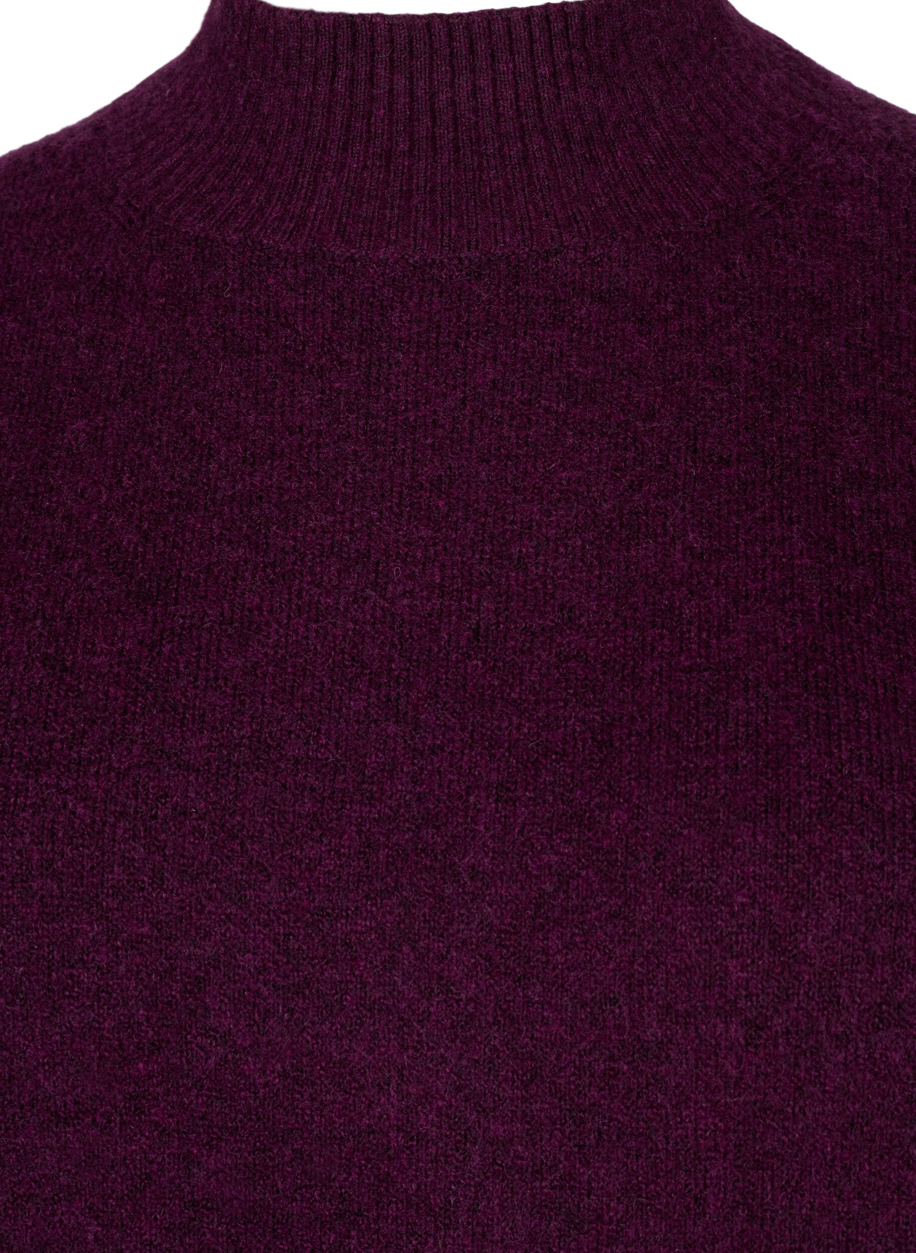 Zizzifashion Knitted wool blouse with high neck, Potent Purple Mel., Packshot image number 2