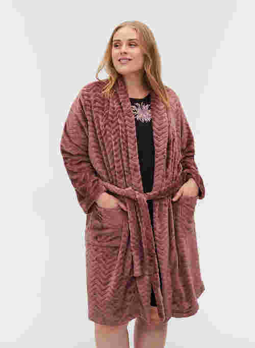 Short patterned dressing gown with pockets