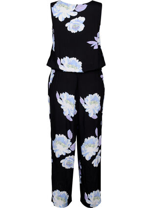 Sleeveless jumpsuit in viscose, Black Big Flower AOP, Packshot image number 1