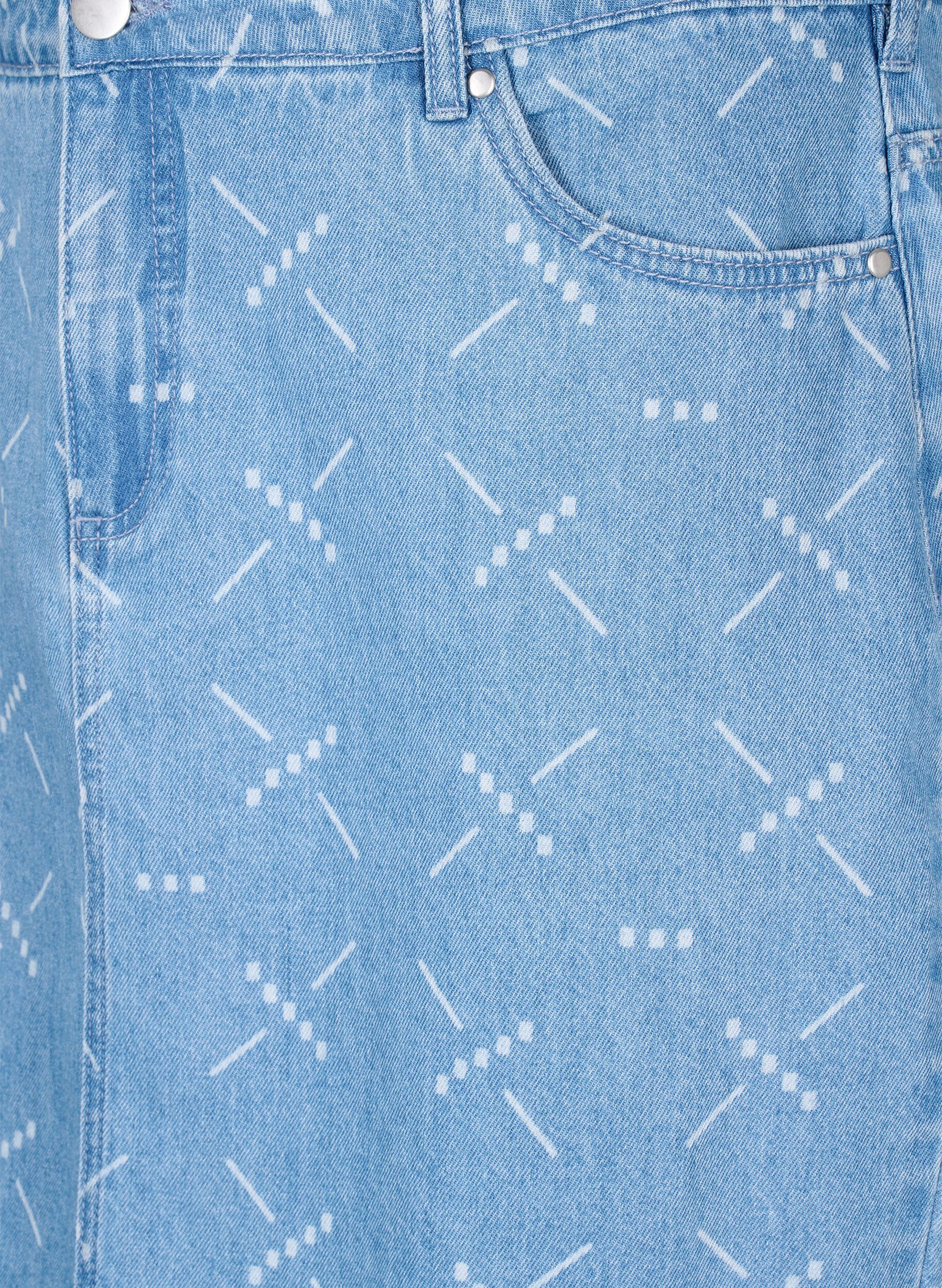 Zizzifashion Denim skirt with a pattern, Light blue denim, Packshot image number 2