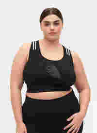 Sports bra with glitter and cross back, Black w. SilverLurex, Model