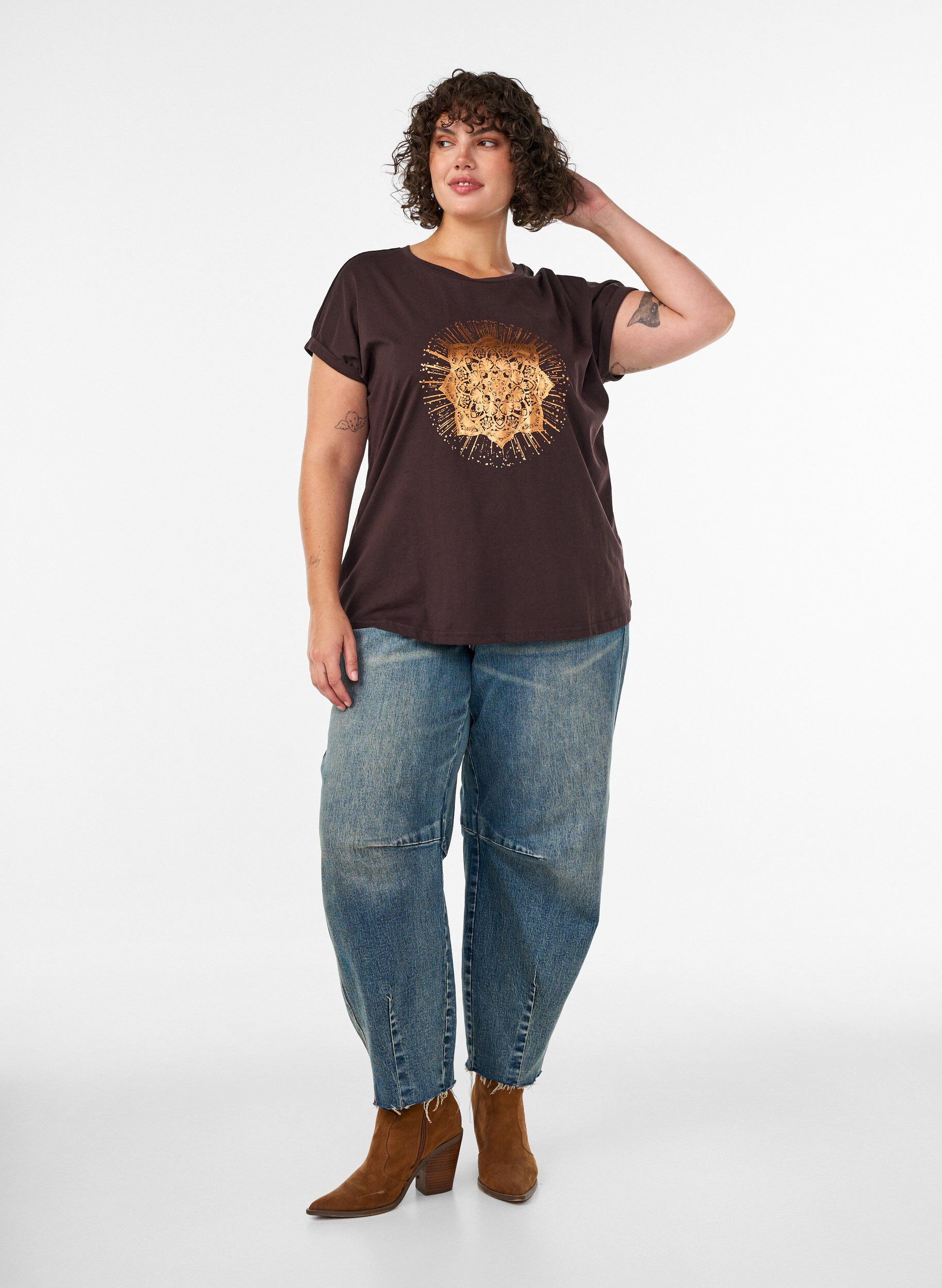 ZizzifashionT-shirt with decorative front print, Brown, Model image number 1