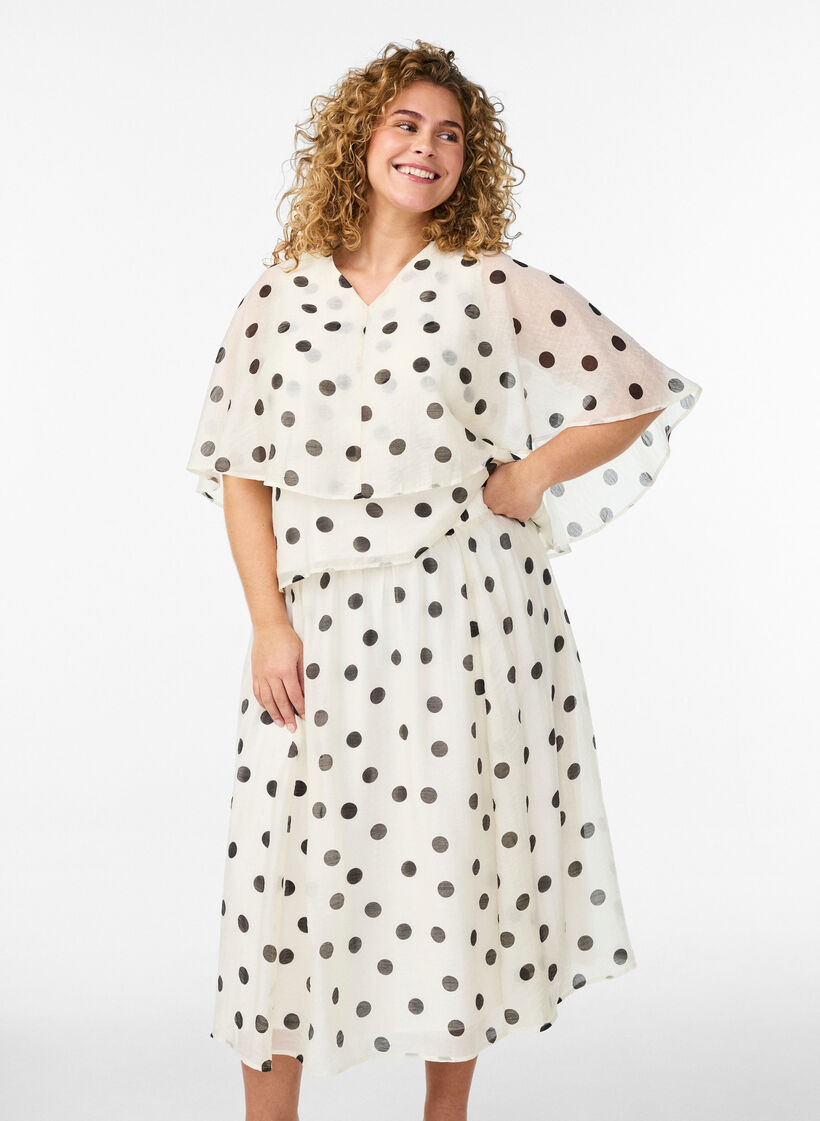 A-line midi skirt with polka dots, Vanilla, Model image number 0