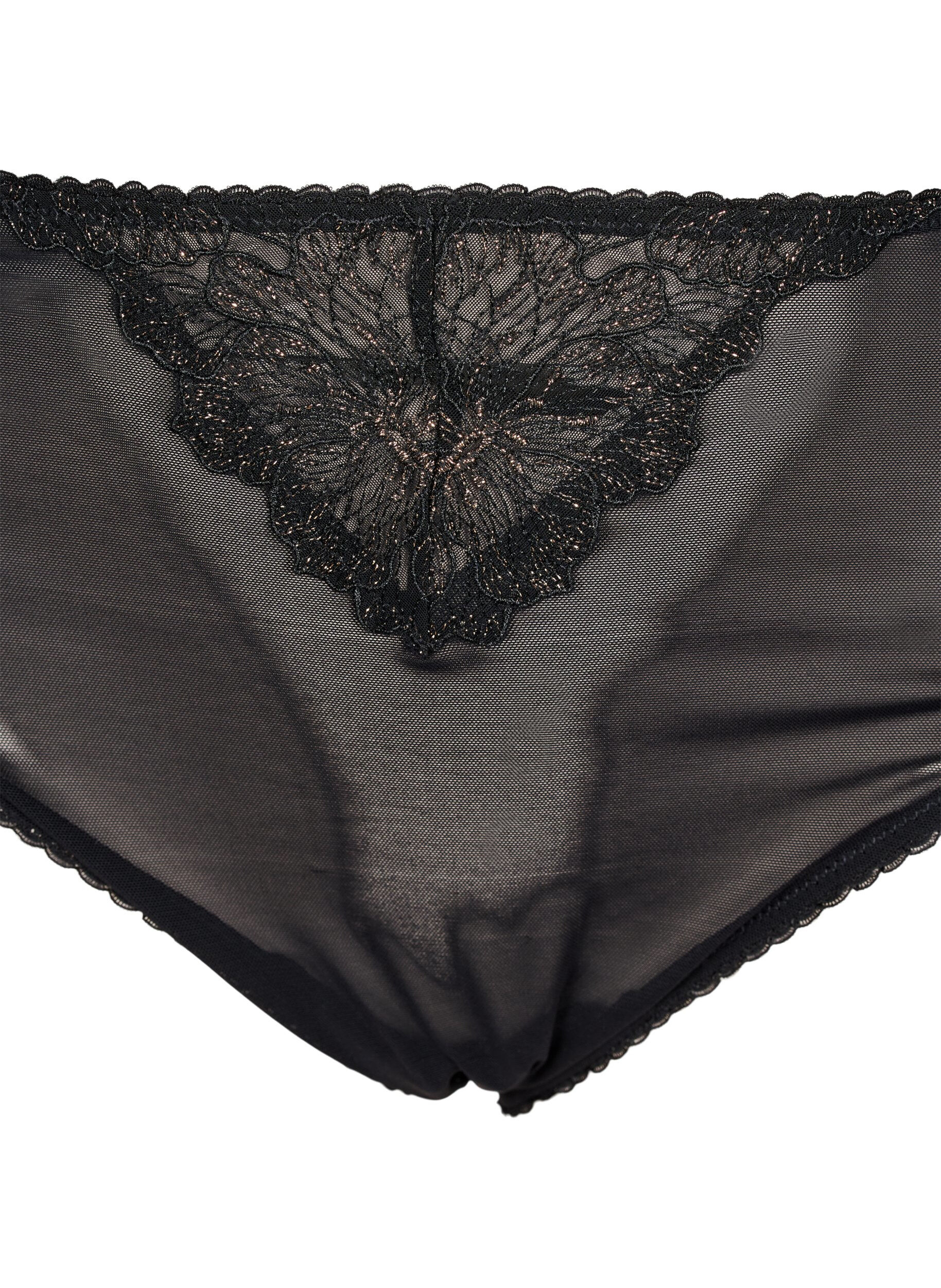 Zizzifashion Tai briefs in mesh with lace details, Black, Packshot image number 2