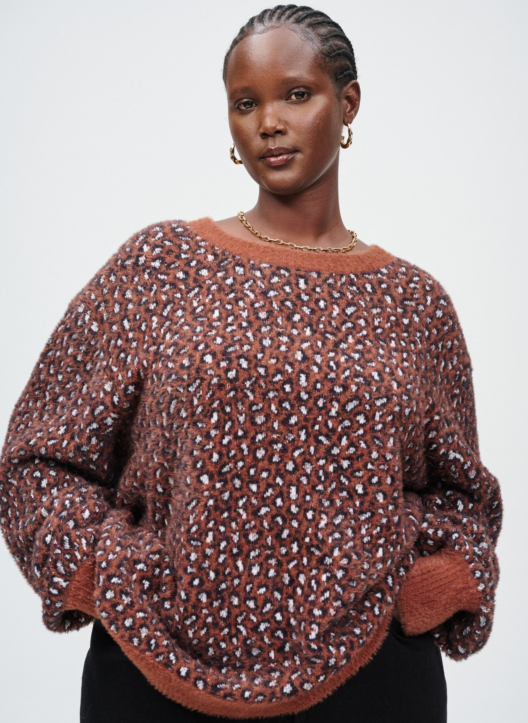 Zizzifashion Knit with animal print and fluffy finish, Red, Image image number 0