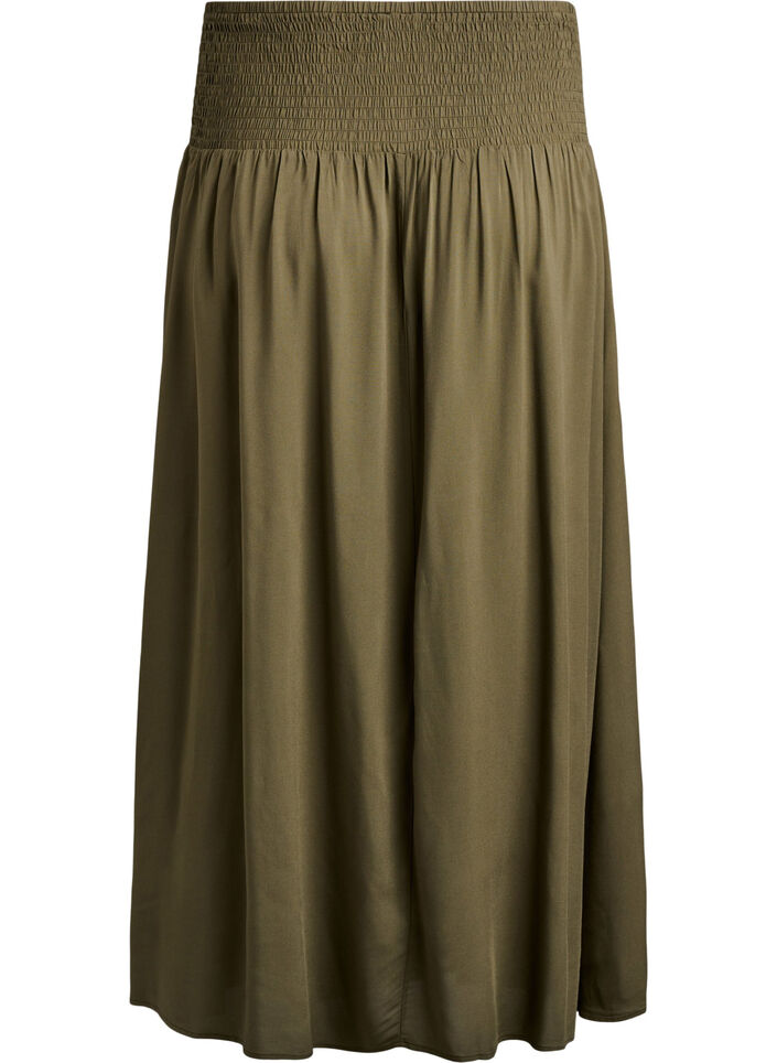 Viscose maxi skirt with smocking, Green, Packshot image number 1