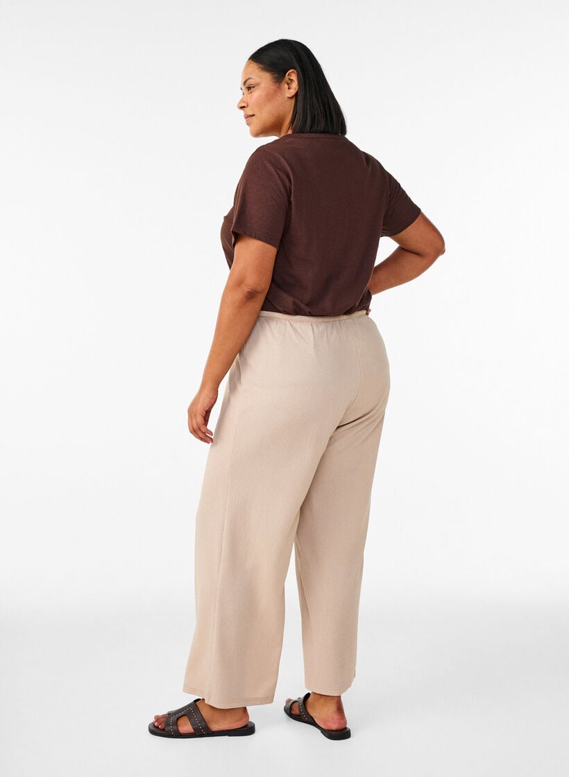 Wide-leg trousers in a light textured fabric, Beige, Model image number 1