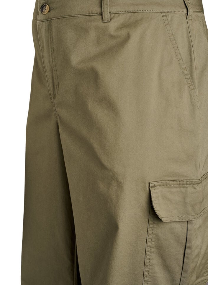 Wide-leg cargo trousers with a high waist, Green, Packshot