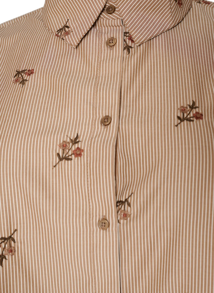 Striped shirt with embroidered flowers, Brown, Packshot image number 2