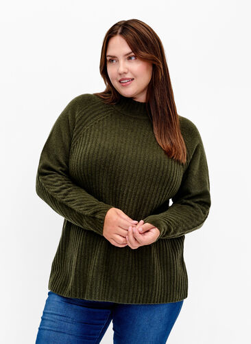 Turtleneck sweater with ribbed texture, Forest Night Mel., Model image number 0