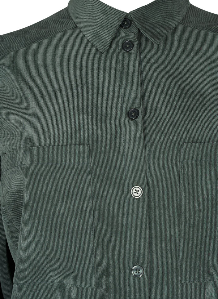 Long corduroy shirt dress with buttons, Dark Forest, Packshot image number 2