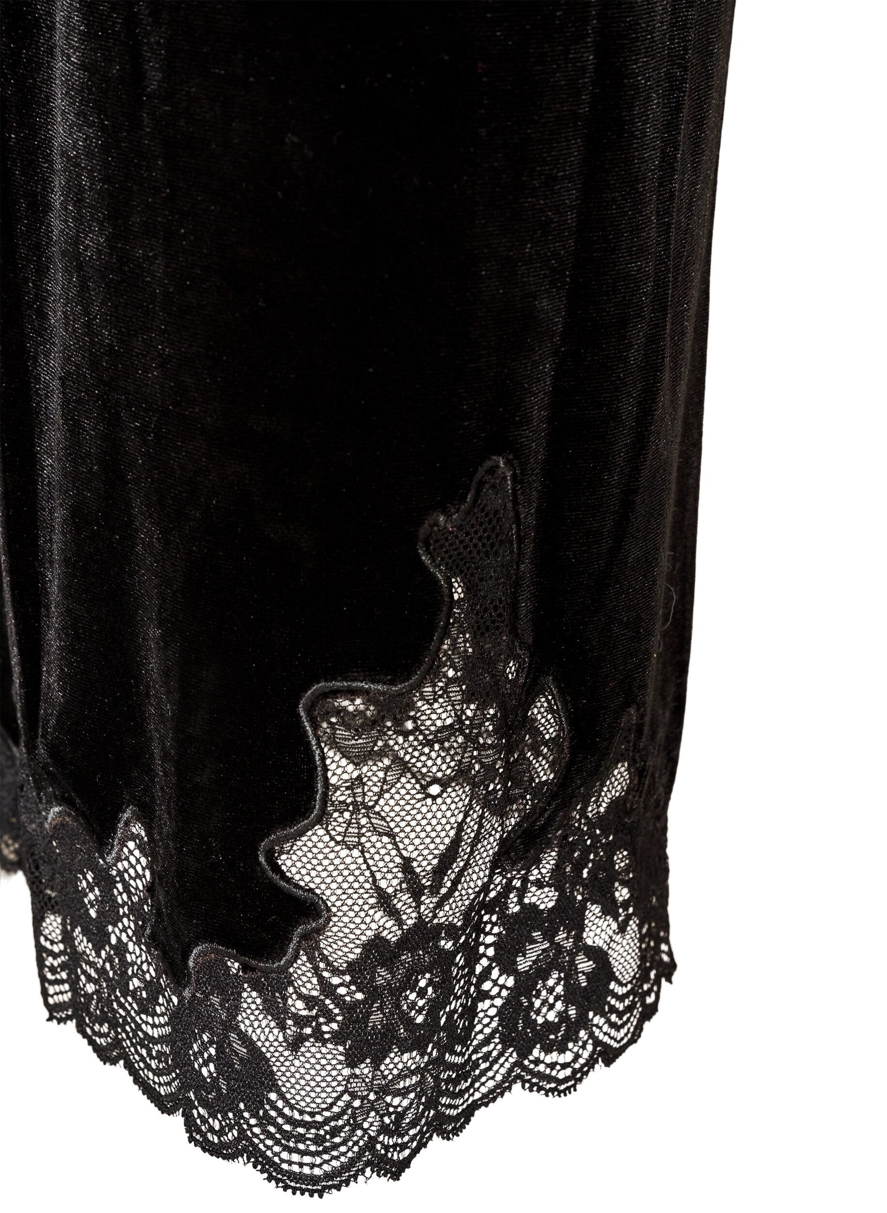 ZizzifashionVelvet trousers with lace trim and wide legs, Black, Packshot image number 3