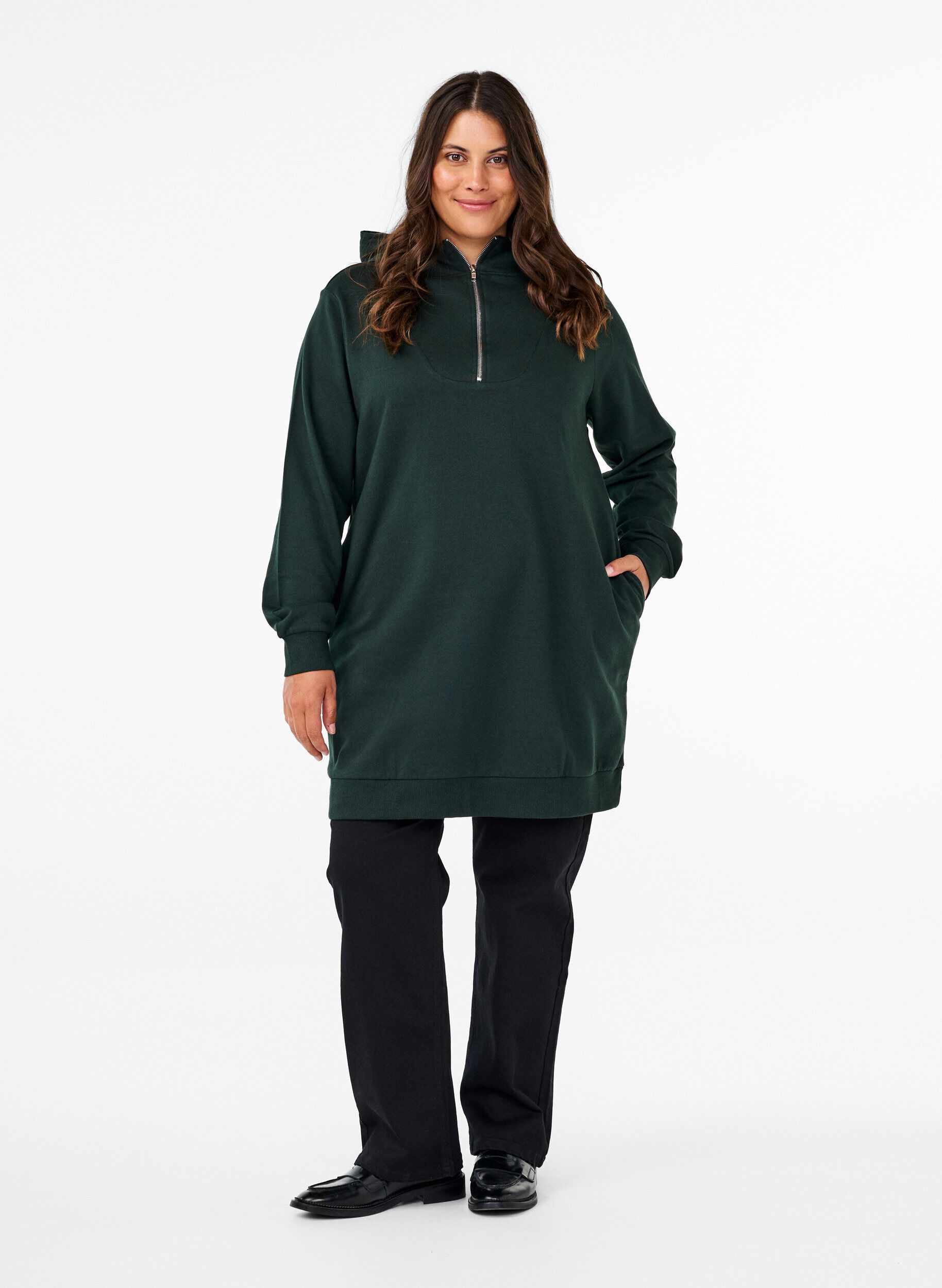 Zizzifashion Sweat tunic with hood and zip, Scarab, Model image number 2